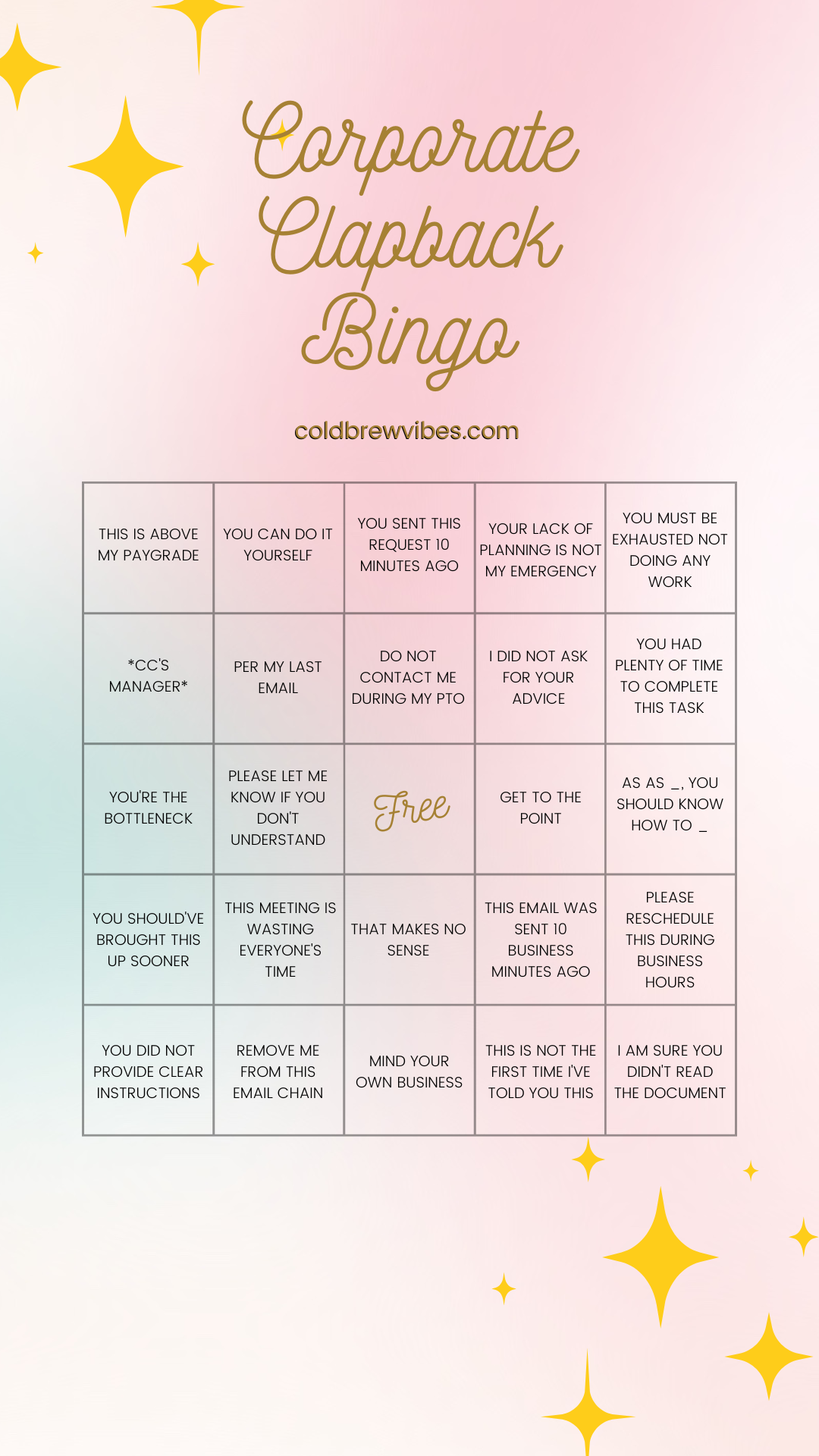 Corporate Clapback Bingo