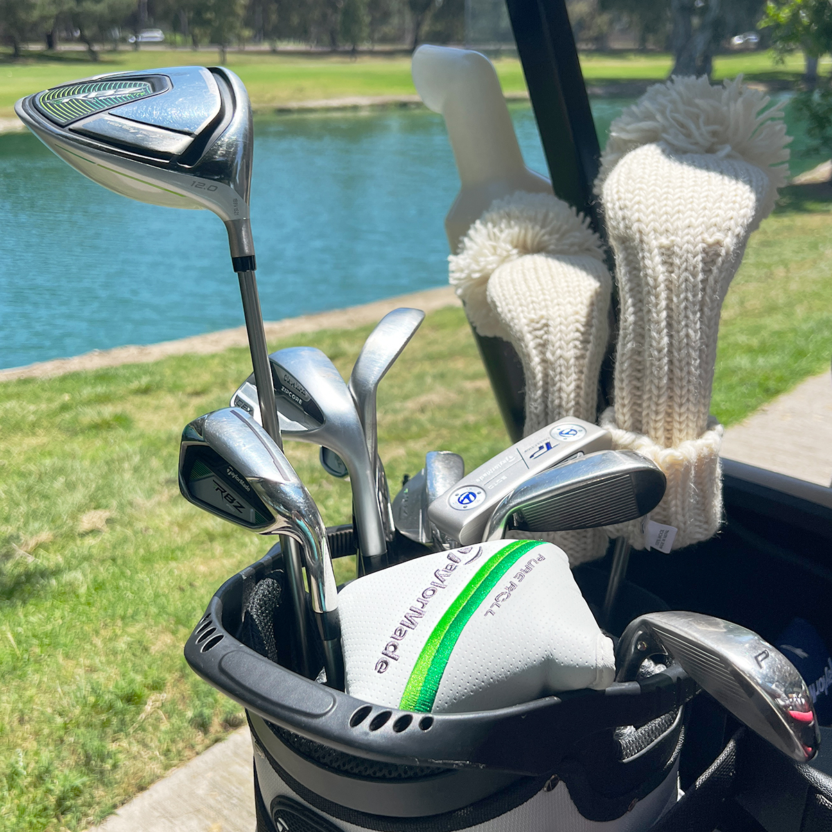 Golfer Holding Golf Club and a Louis Vuitton Bag