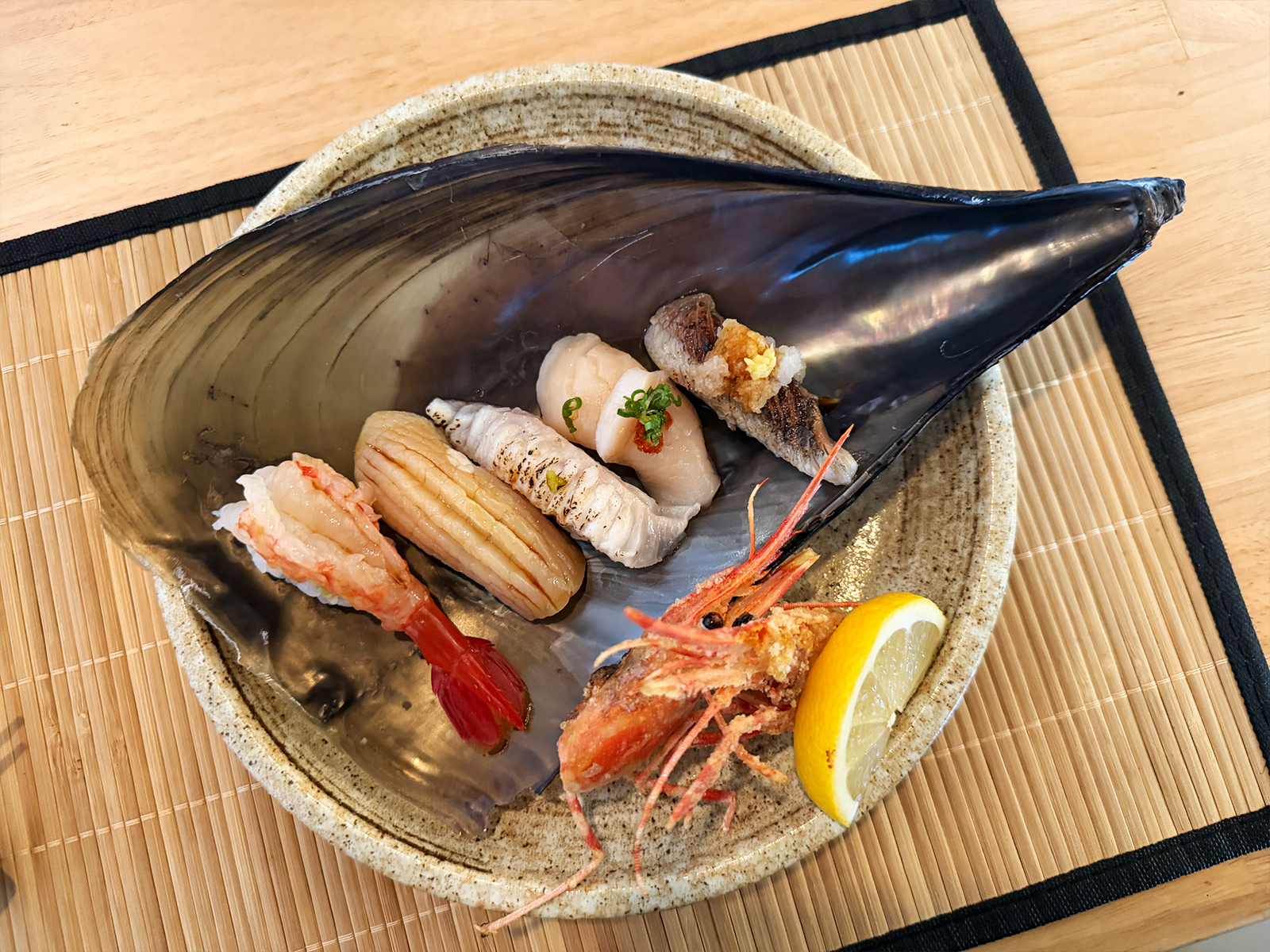 Masamitsu Sushi Amaebi seared sushi nigiri scallops